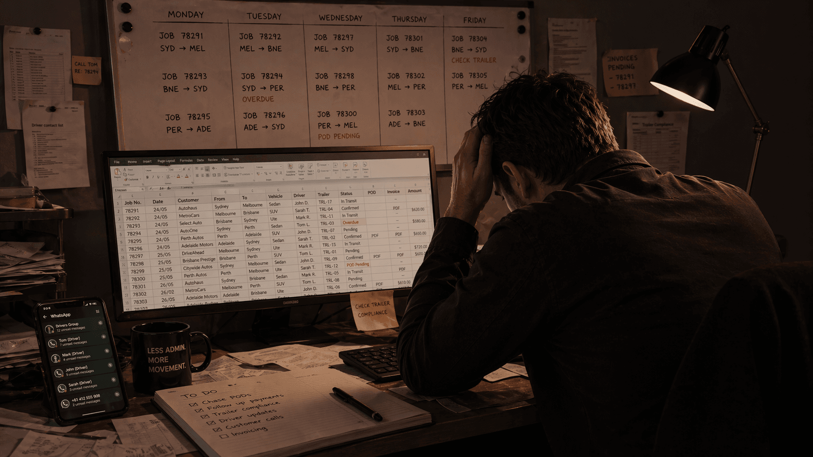 Pinboard of failure — chaotic vehicle logistics workflow